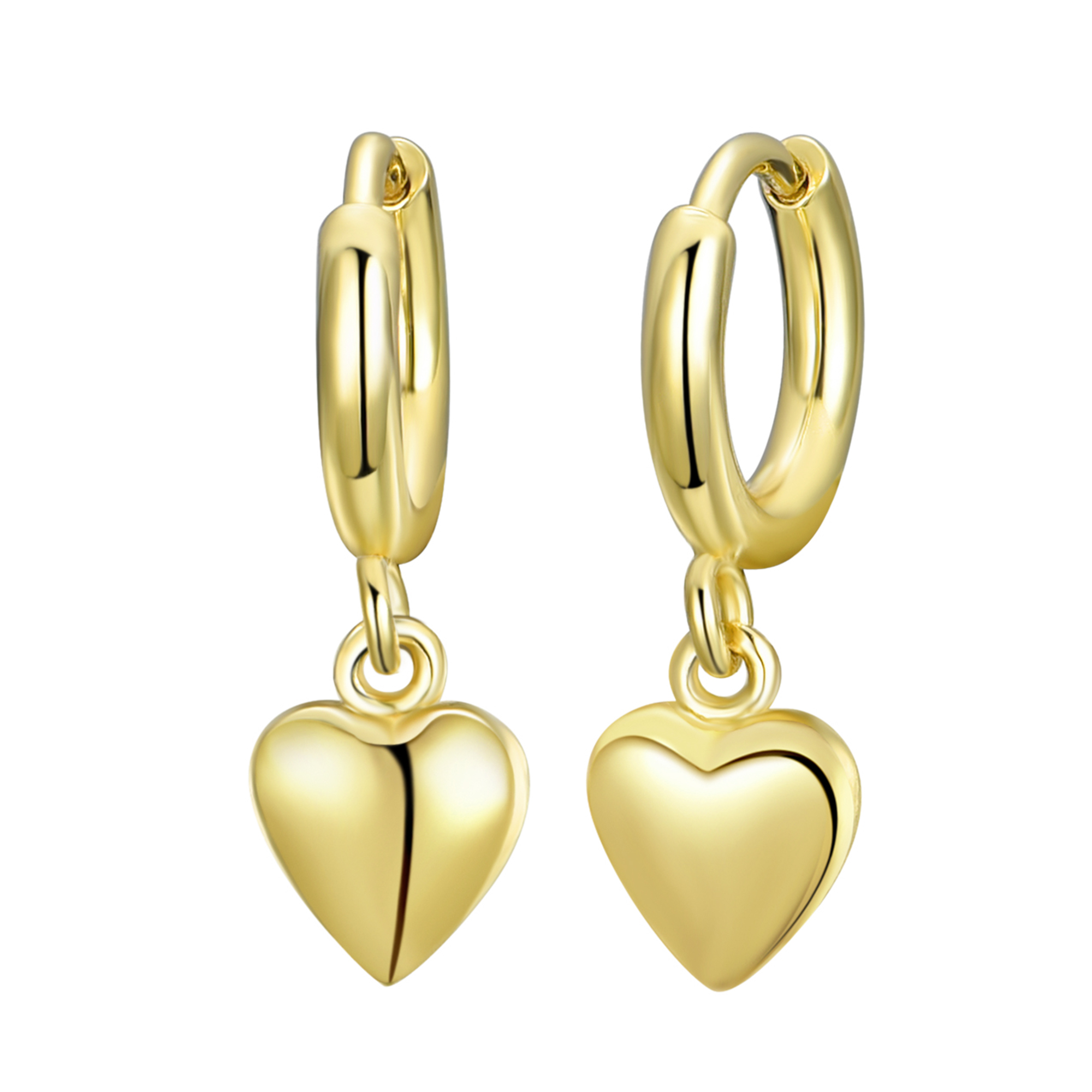 Gold-plated surgical steel hoops with hanging hearts