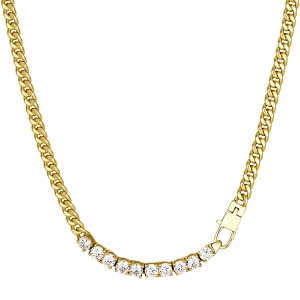 Gold Plated Sterling Silver 4mm Cuban Chain With 4mm CZ Front And Padlock Closure